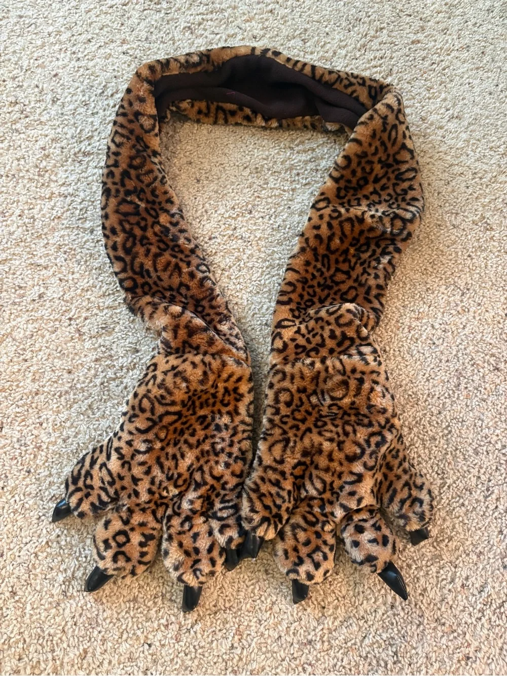 Leopard Faux Fur Paw Scarf with Claw Tips
